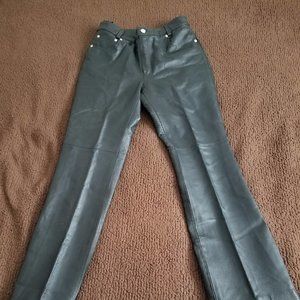 NEWPORT NEWS      BLACK UNHEMMED LEATHER PANTS